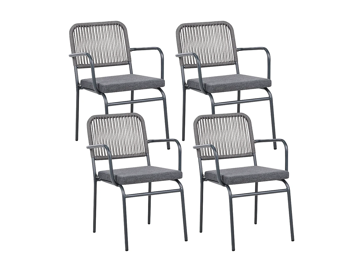 Lot de 4 chaises de jardin avec coussins TACENO Métal Gris