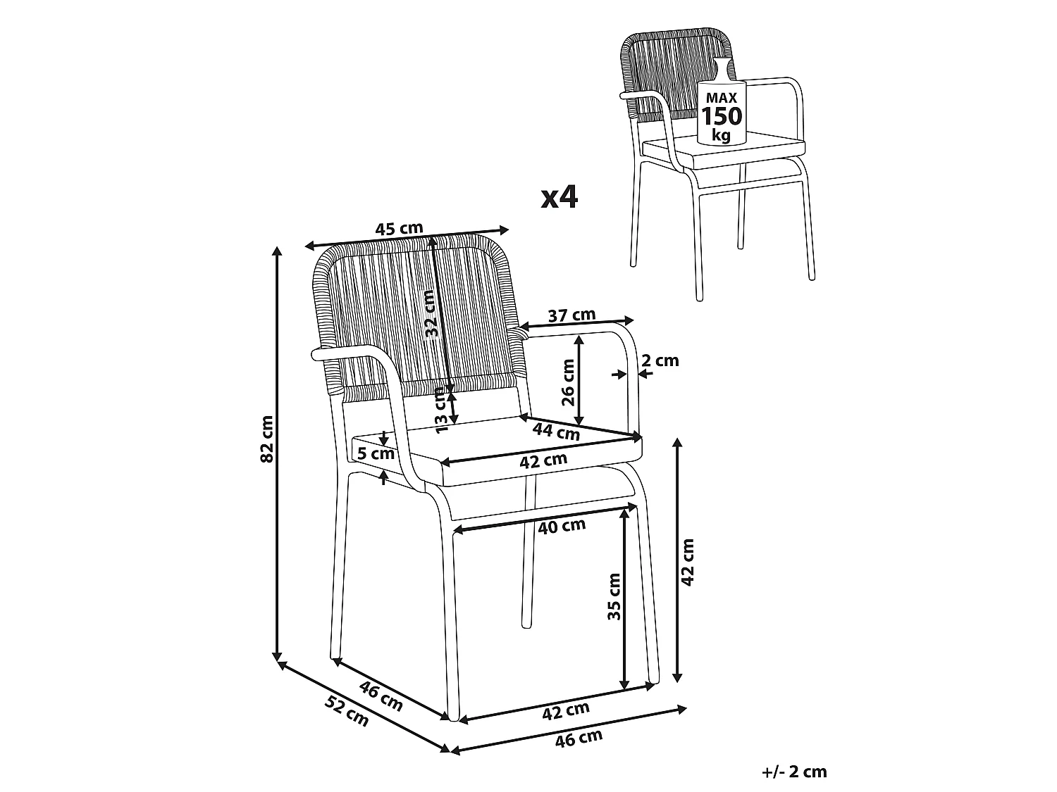 Lot de 4 chaises de jardin avec coussins TACENO Métal Gris
