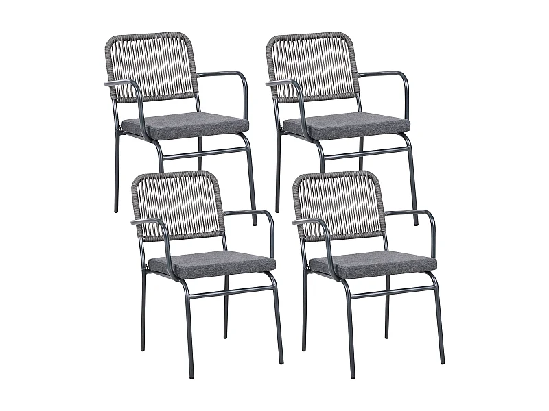 Lot de 4 chaises de jardin avec coussins TACENO Métal Gris