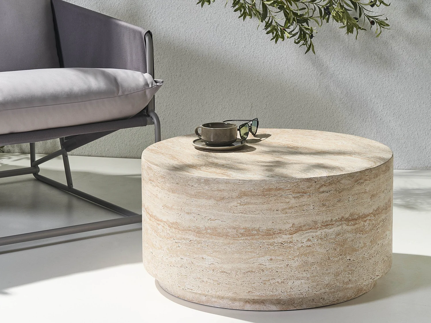 Table basse ASIERIO 70 cm 70 cm Effet travertin