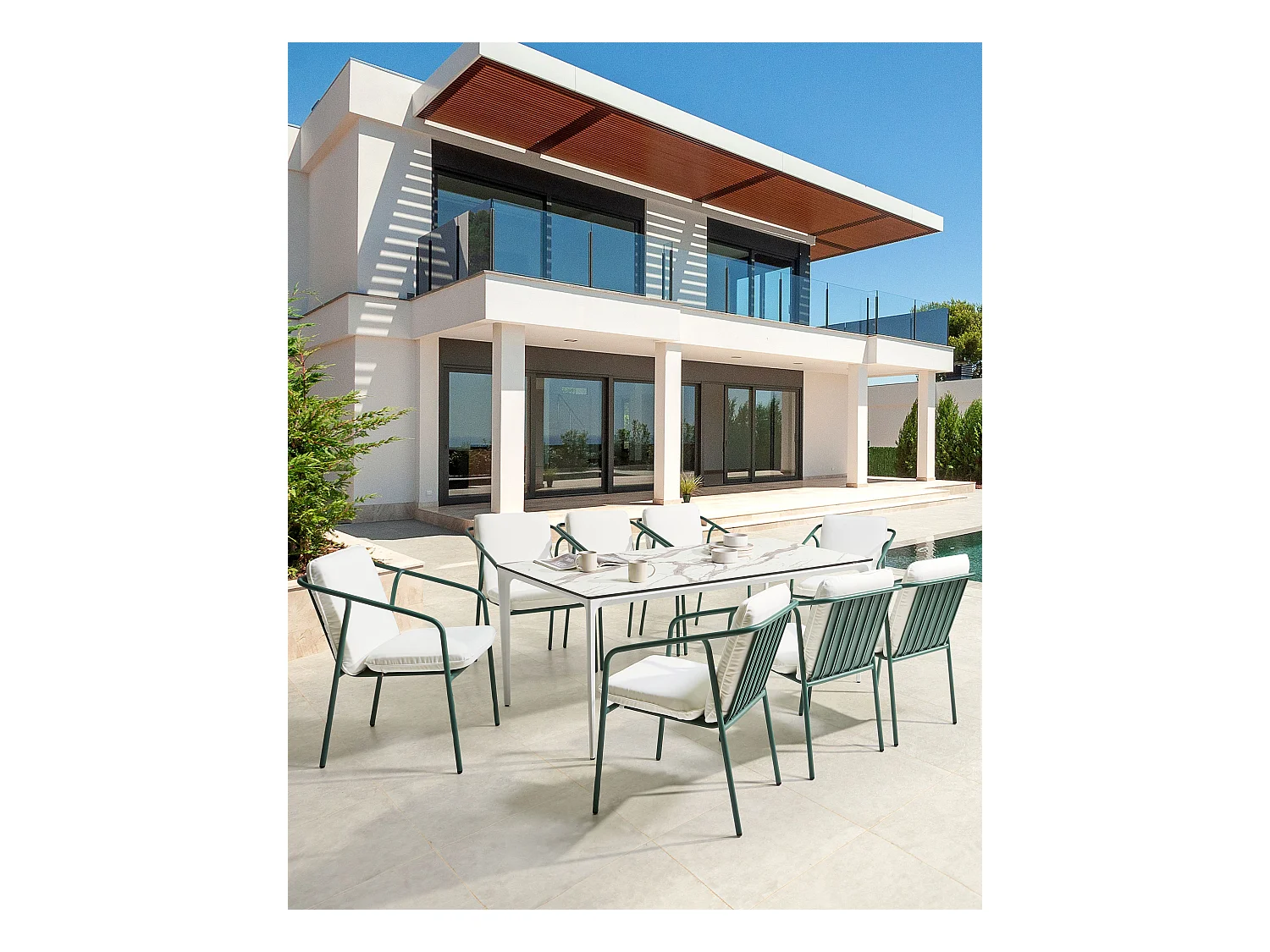 Lot de 8 chaises de jardin avec coussins ASCIANO Métal Vert