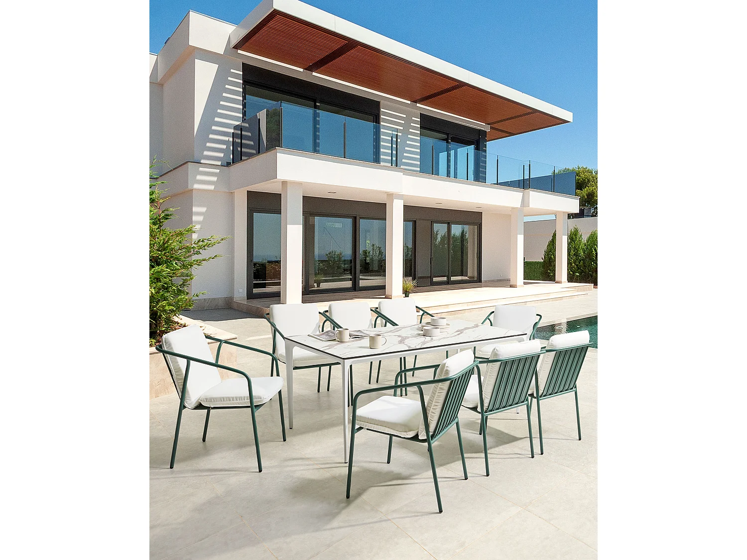 Lot de 8 chaises de jardin avec coussins ASCIANO Métal Vert