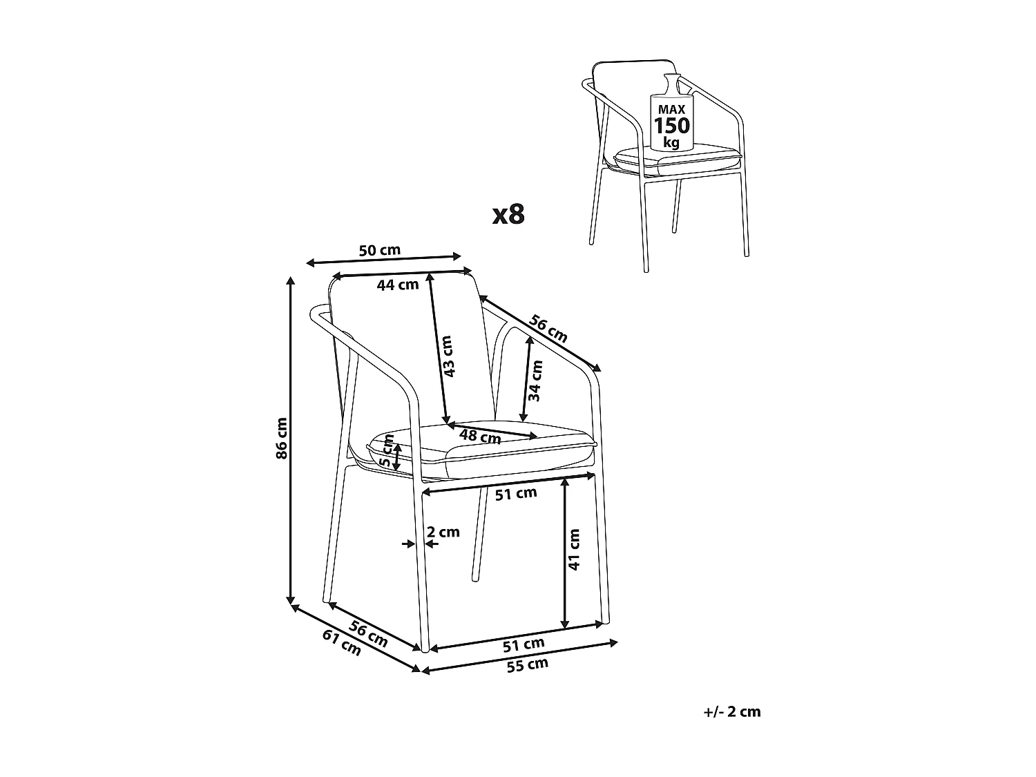 Lot de 8 chaises de jardin avec coussins ASCIANO Métal Vert