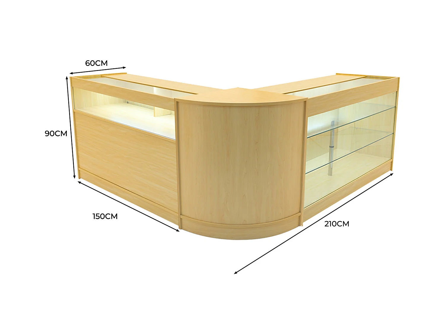 Set Mostradores Comerciales con Luz LED "TRITON" CM60 + K1500 + B1500 – color  Arce