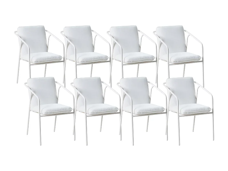 Lot de 8 chaises de jardin avec coussins ASCIANO Métal Blanc