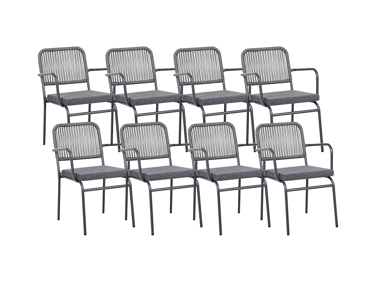 Lot de 8 chaises de jardin avec coussins TACENO Métal Gris