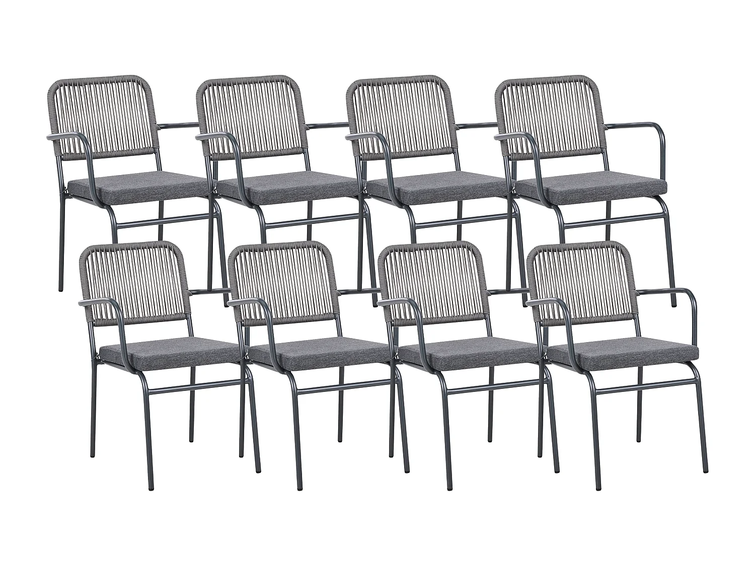 Lot de 8 chaises de jardin avec coussins TACENO Métal Gris