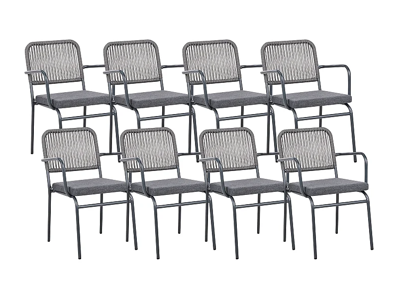 Lot de 8 chaises de jardin avec coussins TACENO Métal Gris