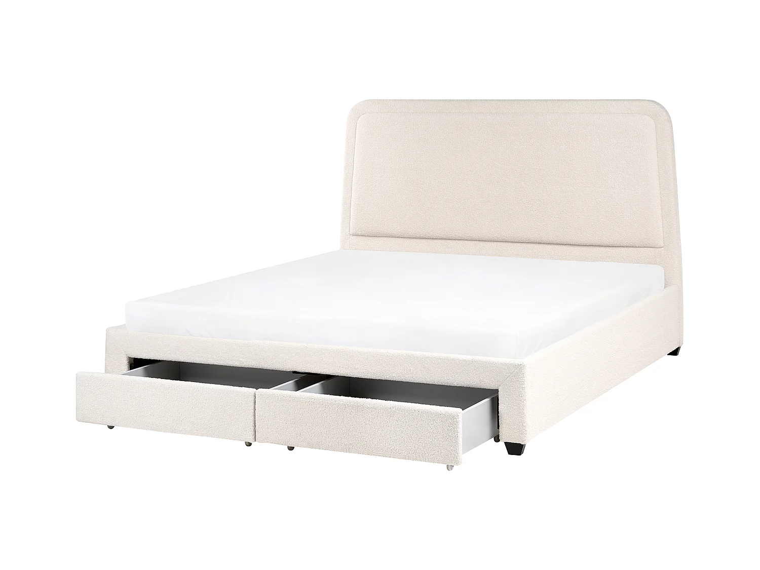 Lit avec tiroirs de rangement Bouclé SARDENT 180 x 200 cm Blanc cassé