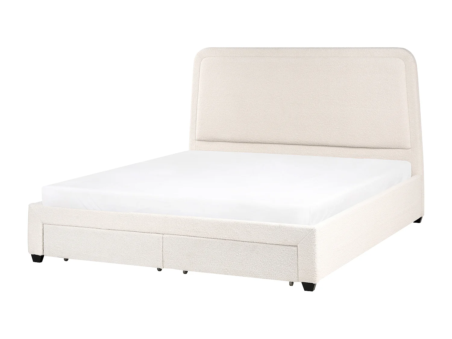 Lit avec tiroirs de rangement Bouclé SARDENT 180 x 200 cm Blanc cassé