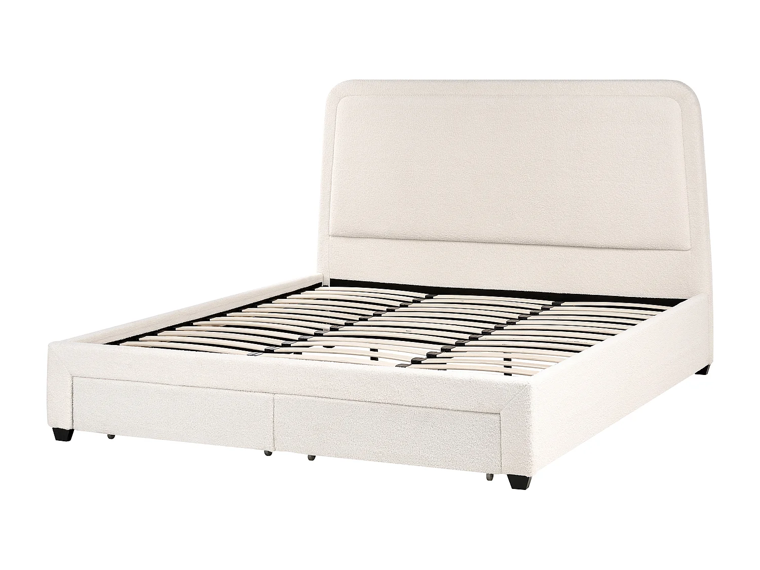 Lit avec tiroirs de rangement Bouclé SARDENT 180 x 200 cm Blanc cassé