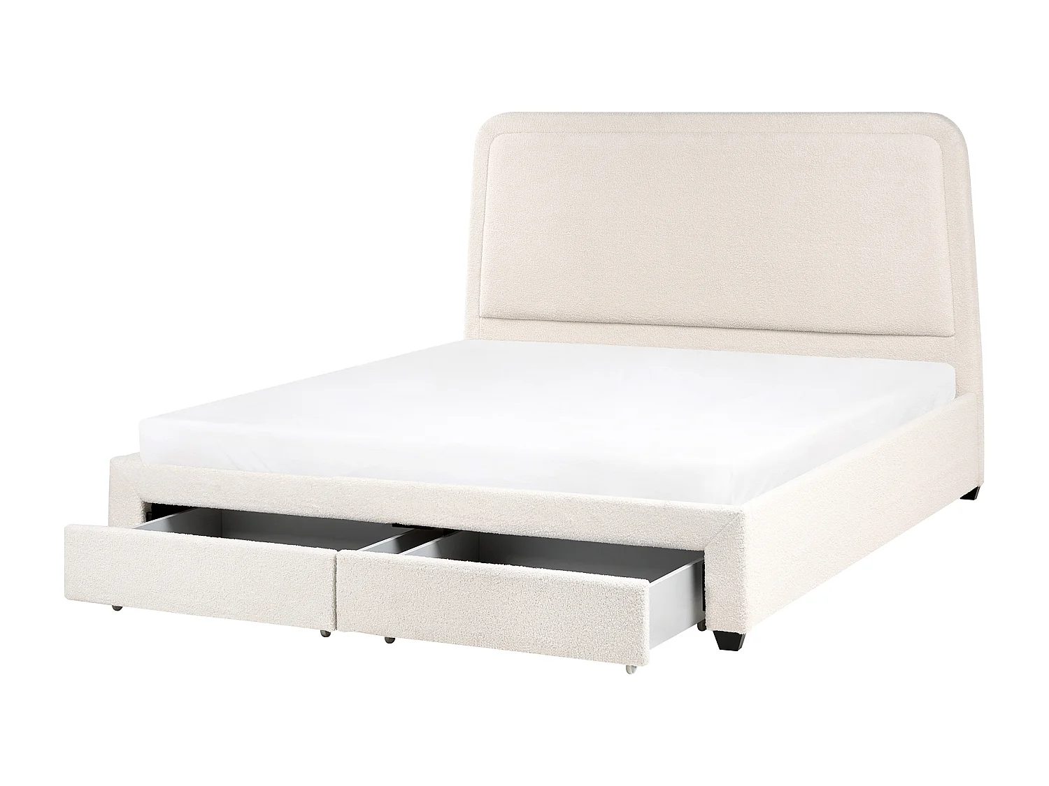 Lit avec tiroirs de rangement Bouclé SARDENT 180 x 200 cm Blanc cassé