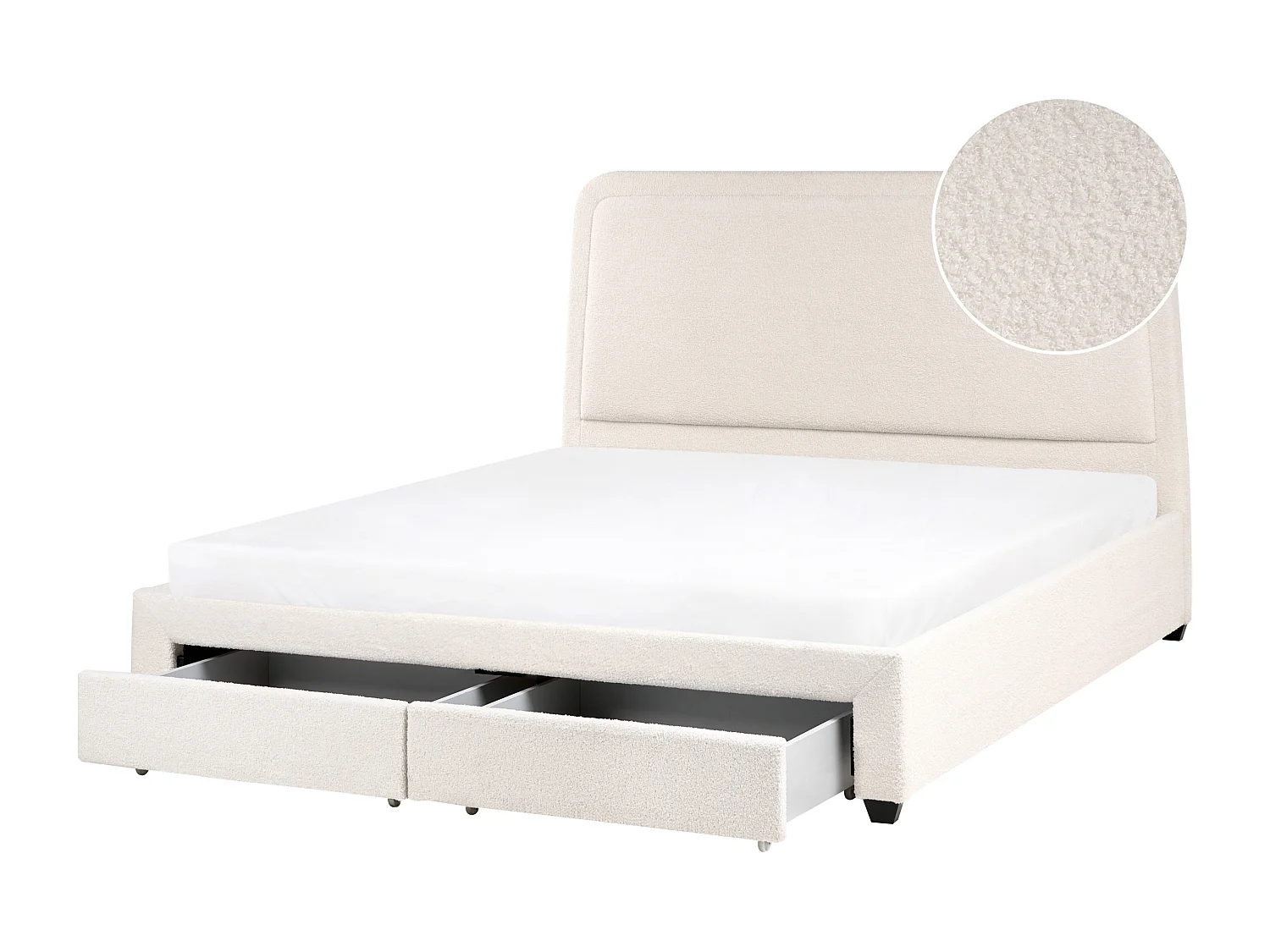 Lit avec tiroirs de rangement Bouclé SARDENT 180 x 200 cm Blanc cassé