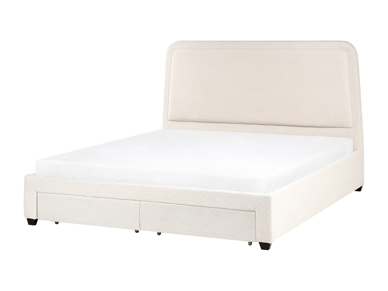 Lit avec tiroirs de rangement Bouclé SARDENT 180 x 200 cm Blanc cassé