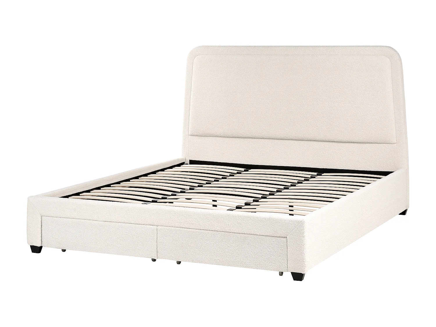 Lit avec tiroirs de rangement Bouclé SARDENT 180 x 200 cm Blanc cassé