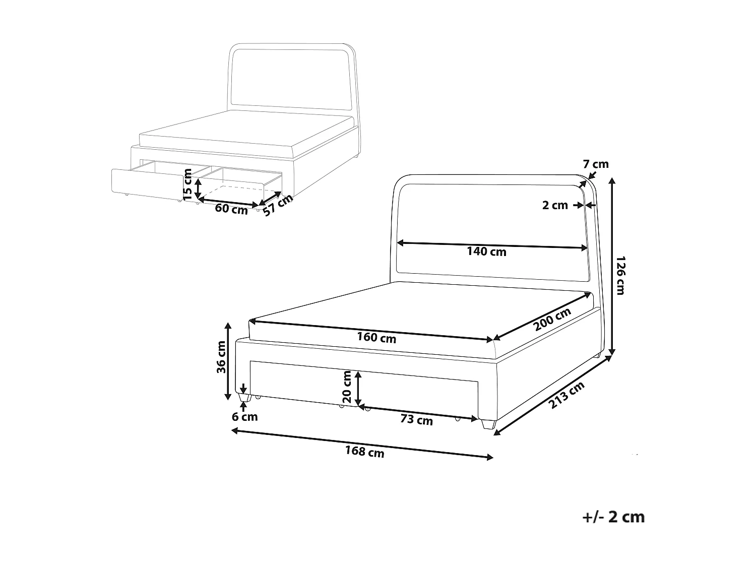 Lit avec tiroirs de rangement Bouclé SARDENT 160 x 200 cm Blanc cassé