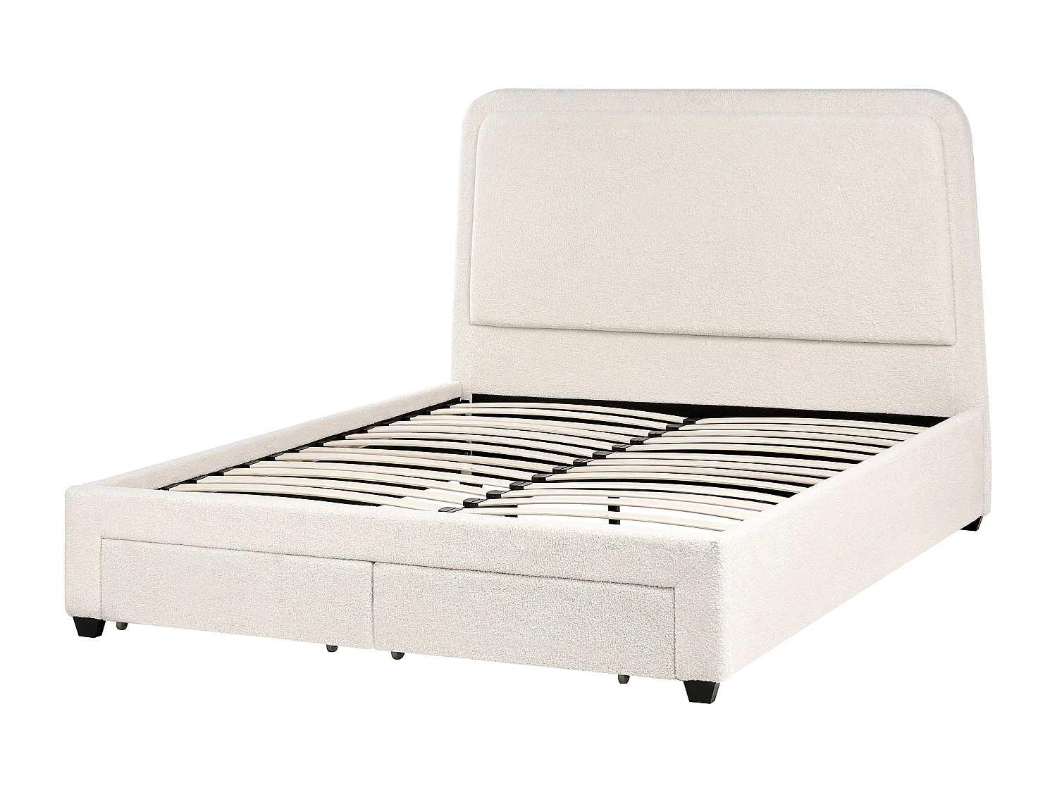 Lit avec tiroirs de rangement Bouclé SARDENT 160 x 200 cm Blanc cassé