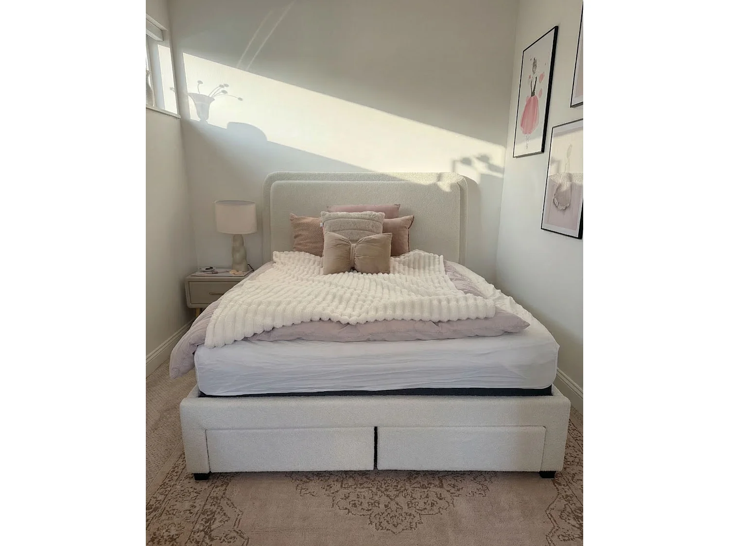 Bed with Storage Drawers SARDENT Boucle Off-White 160 x 200 cm (EU King Size)