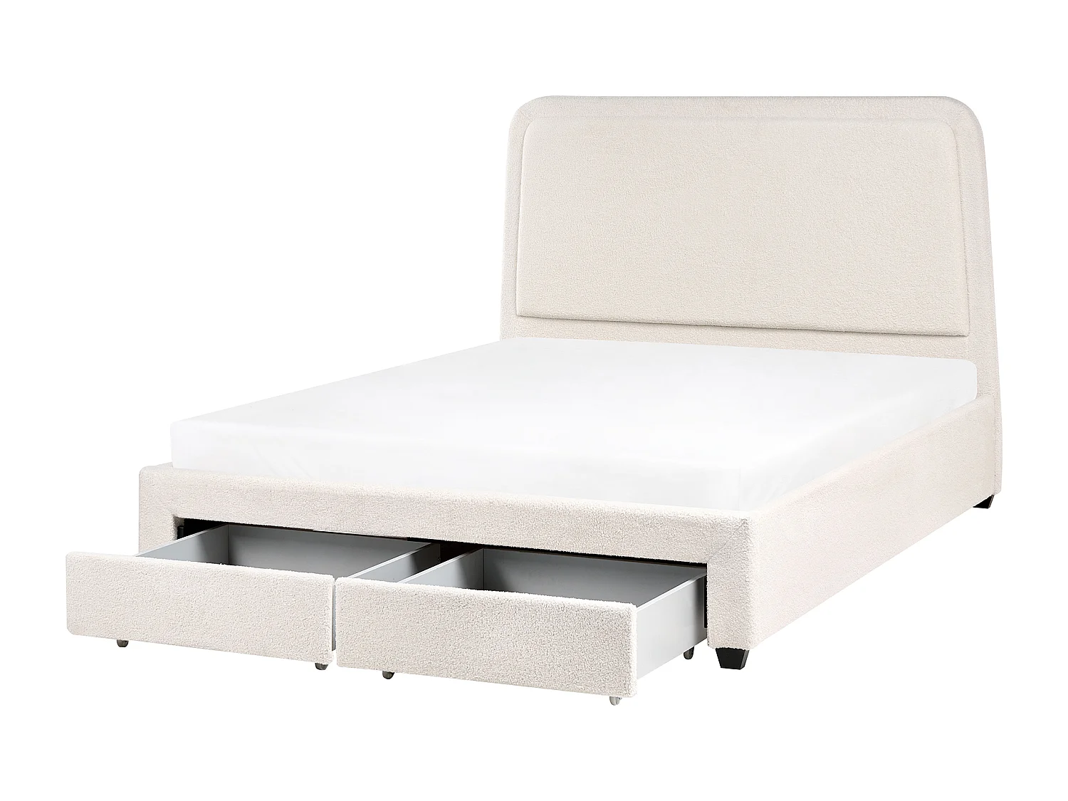 Lit avec tiroirs de rangement Bouclé SARDENT 160 x 200 cm Blanc cassé