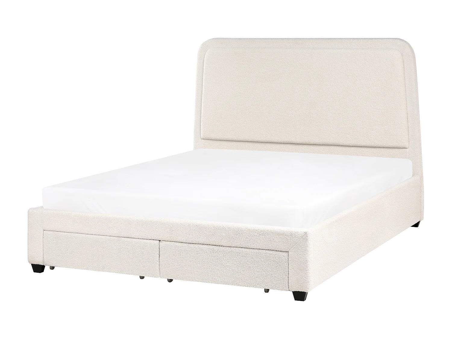 Lit avec tiroirs de rangement Bouclé SARDENT 160 x 200 cm Blanc cassé