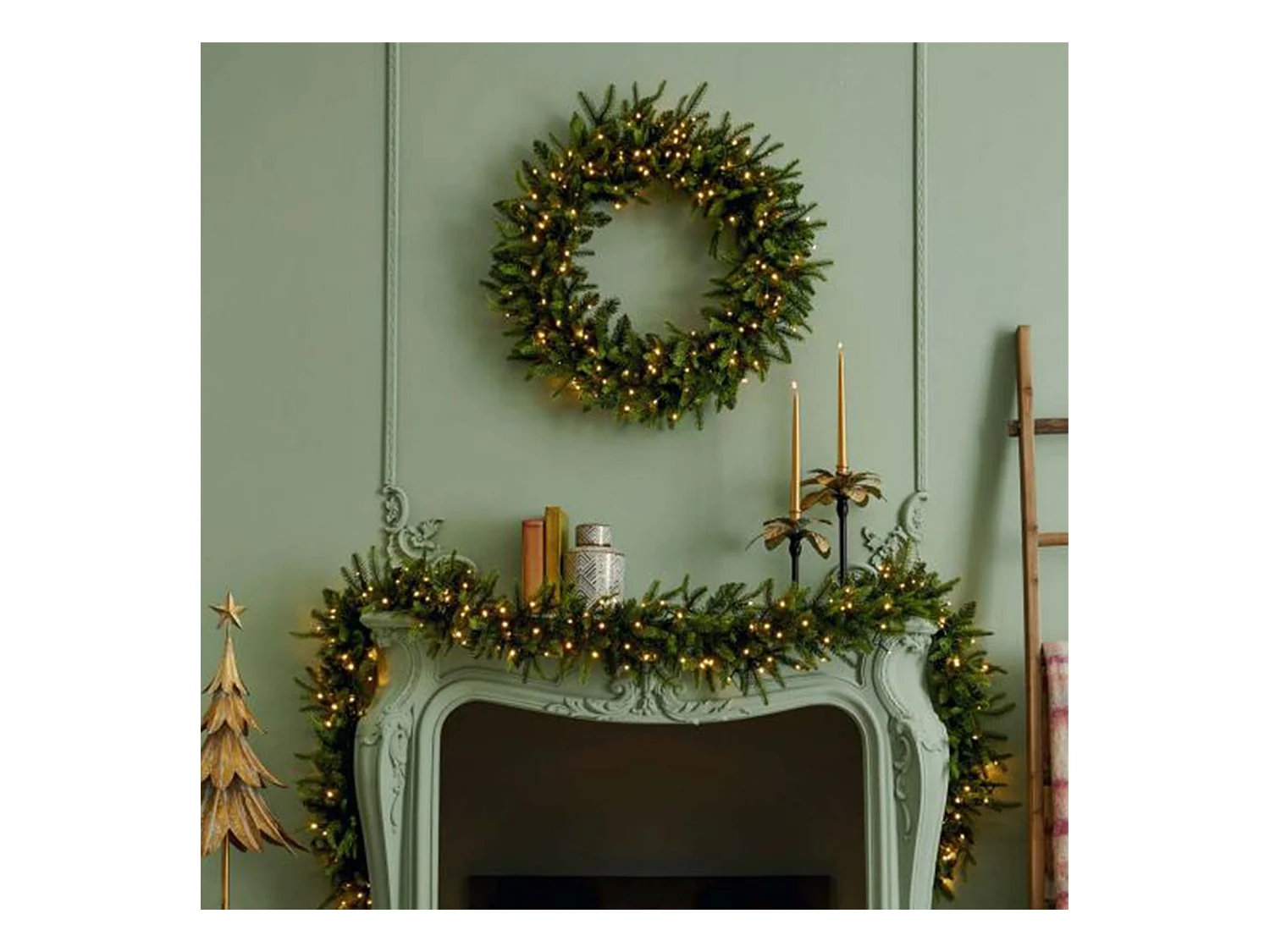 Couronne de Noël "Madame" avec micro-LED derrière la porte en PE avec effet real touch, 60 cm