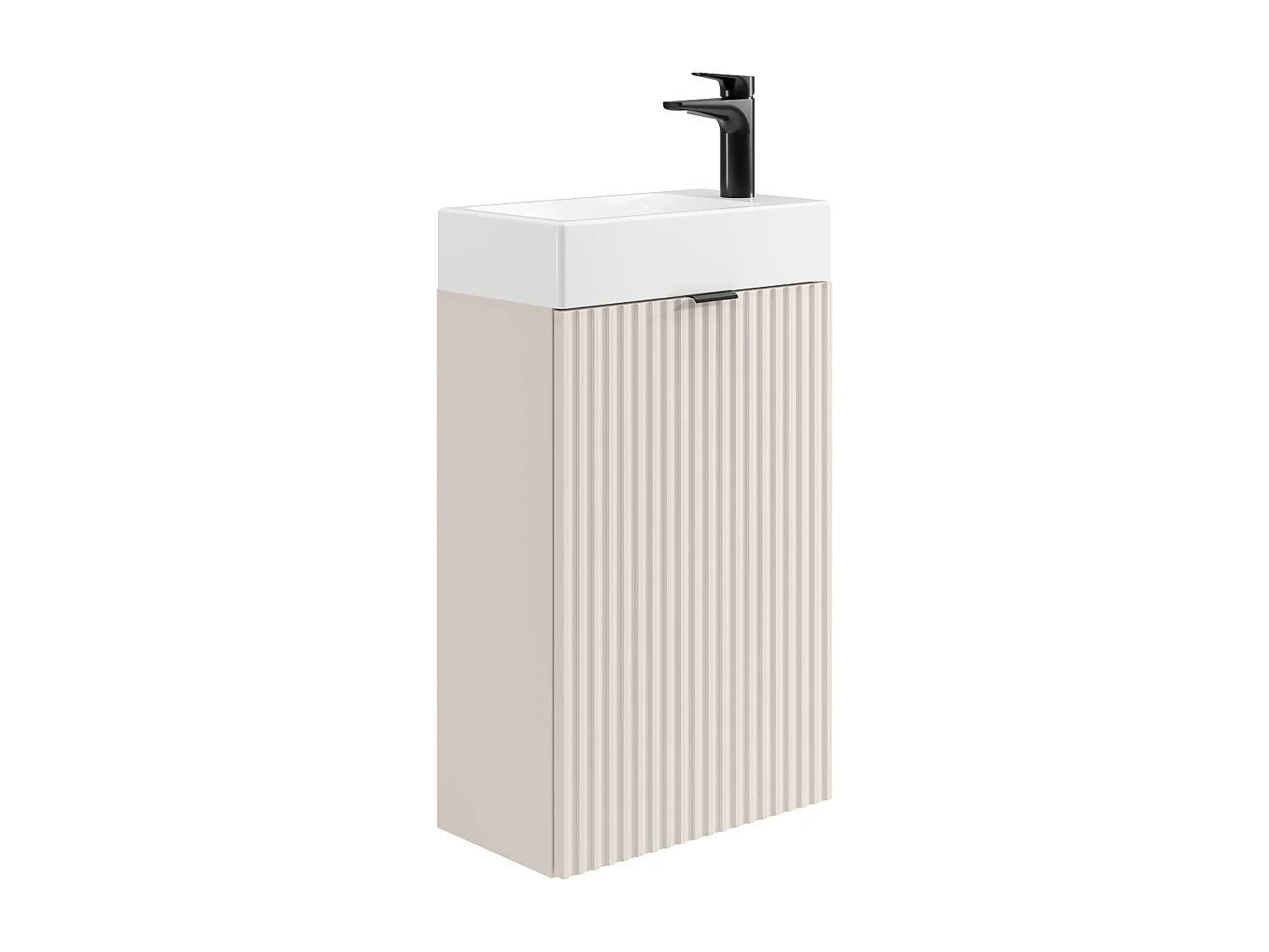 Meuble lave main strié porte réversible beige - H60 x L40 x P22 - VAHIRA