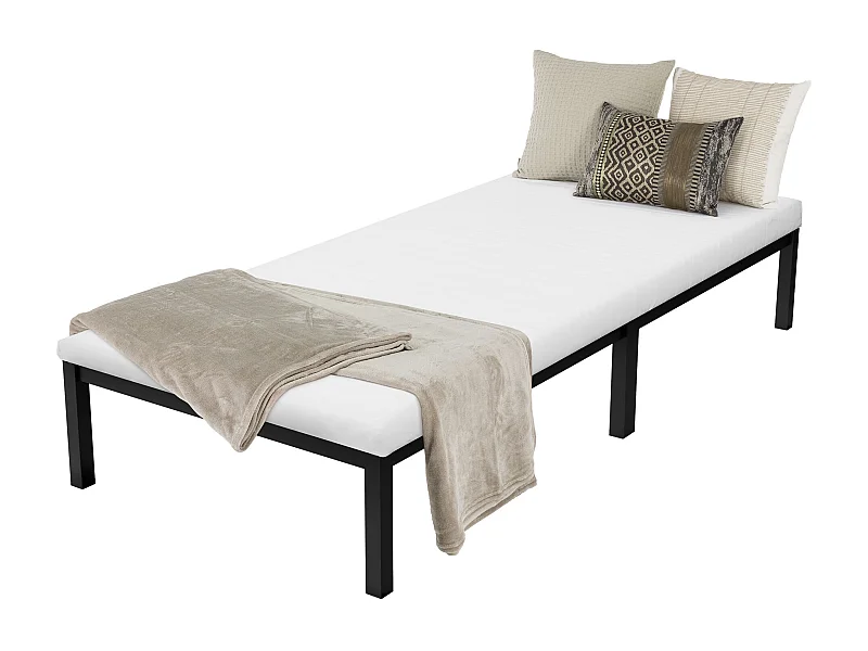 ML-Design Cama de Estructura Metalica Negra 90x200 cm Sobre Marco de Acero Inoxidable con Colchón de Espuma Fría 10cm de Altura