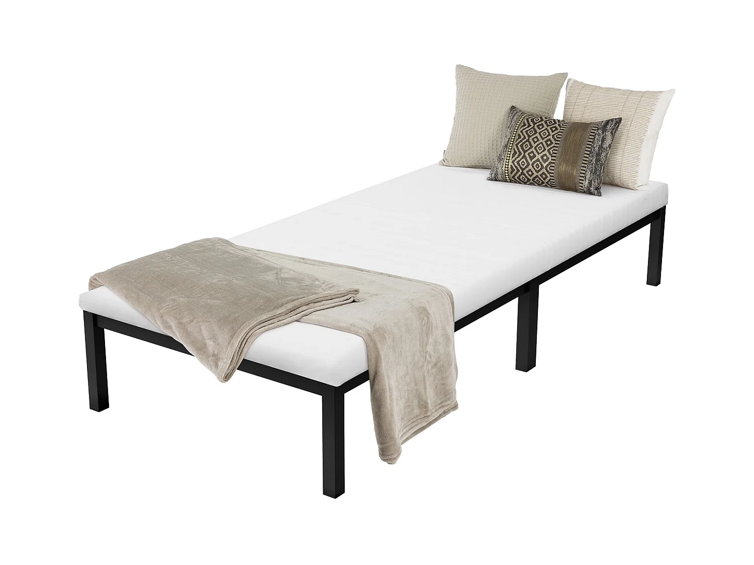 Letto singolo in metallo telaio in acciaio nero con rete a doghe 90 x 200 cm