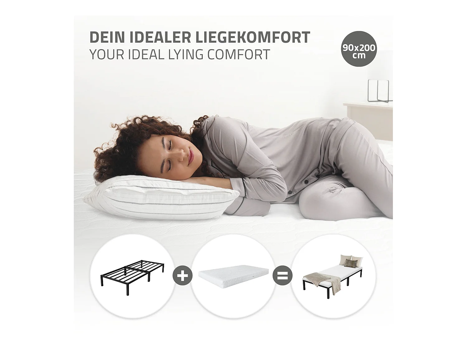 Letto singolo in metallo telaio in acciaio nero con rete a doghe 90 x 200 cm