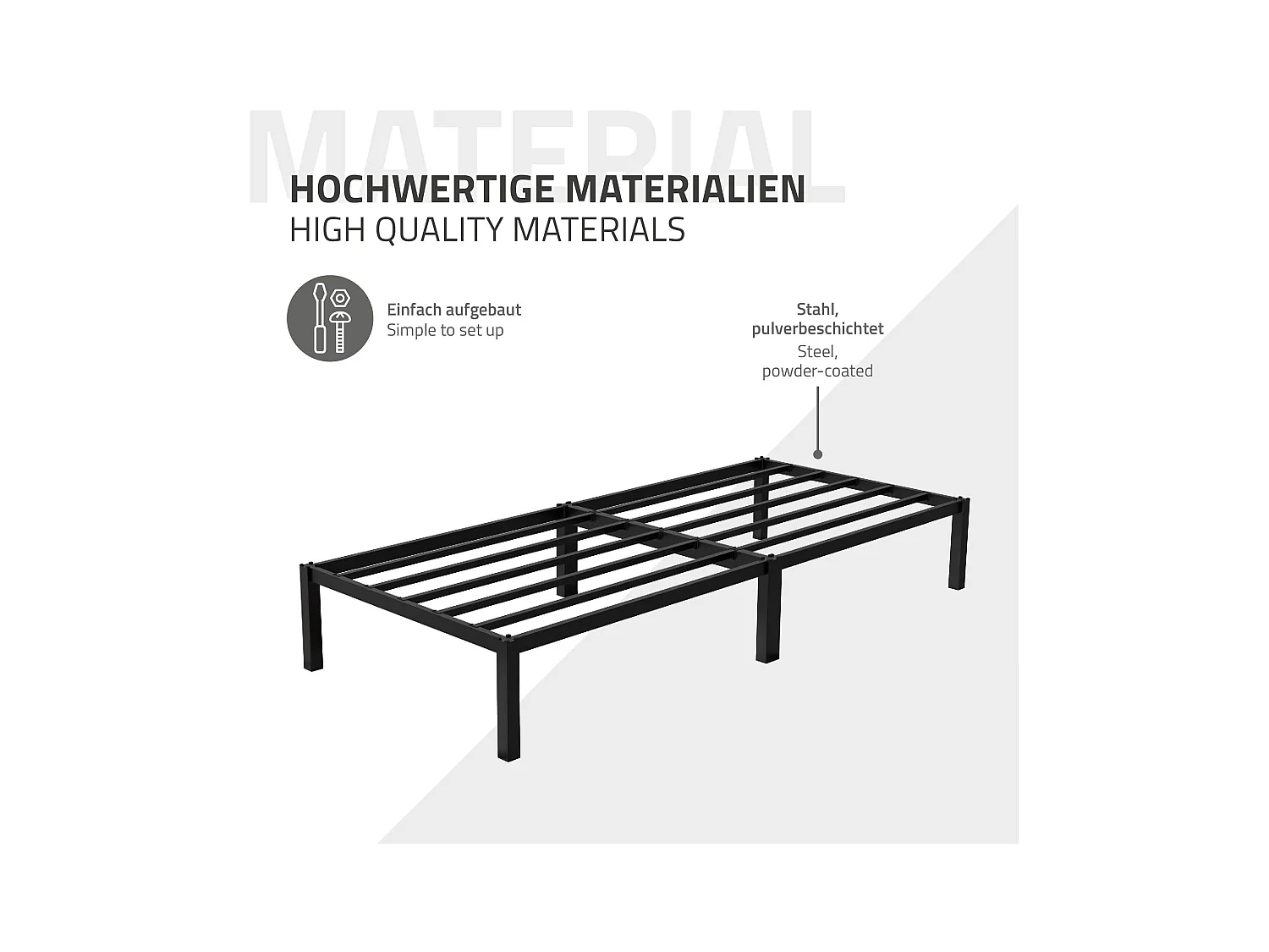 Letto singolo in metallo telaio in acciaio nero con rete a doghe 90 x 200 cm