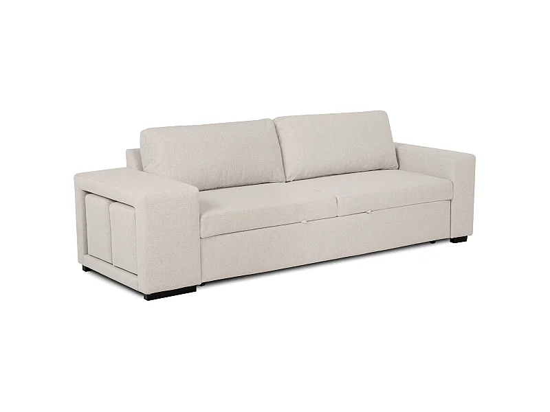 BUDWING Canapé-Lit Avery Beige avec 2 Poufs - 3 Places - 248x117x90 cm