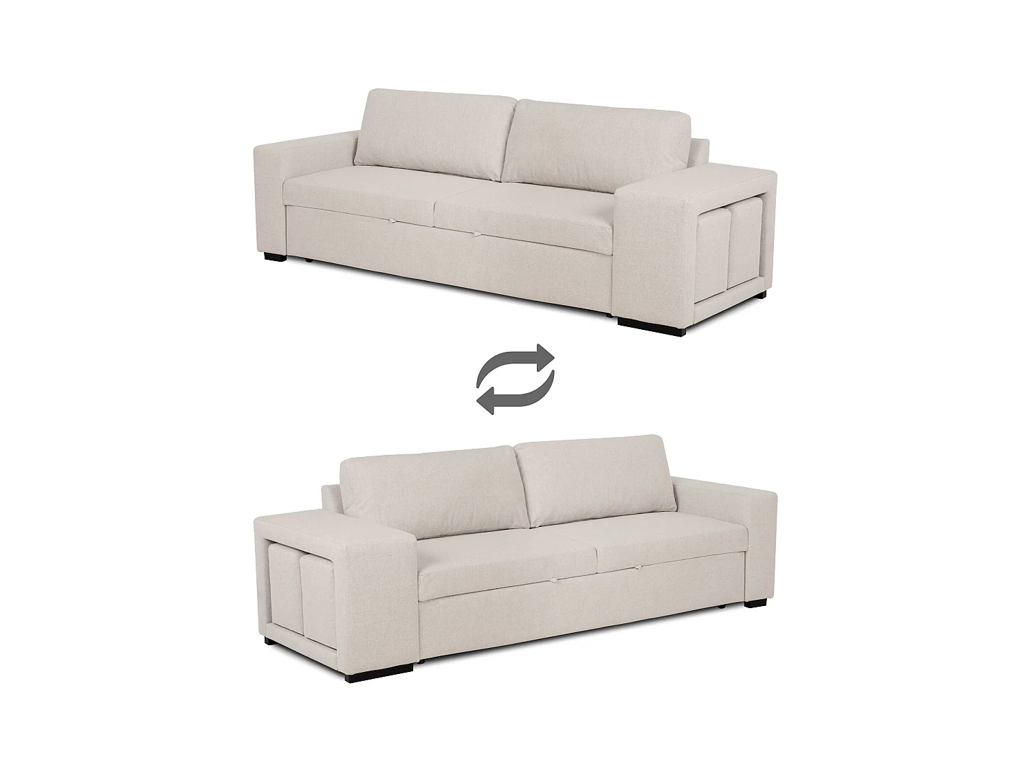 BUDWING Canapé-Lit Avery Beige avec 2 Poufs - 3 Places - 248x117x90 cm