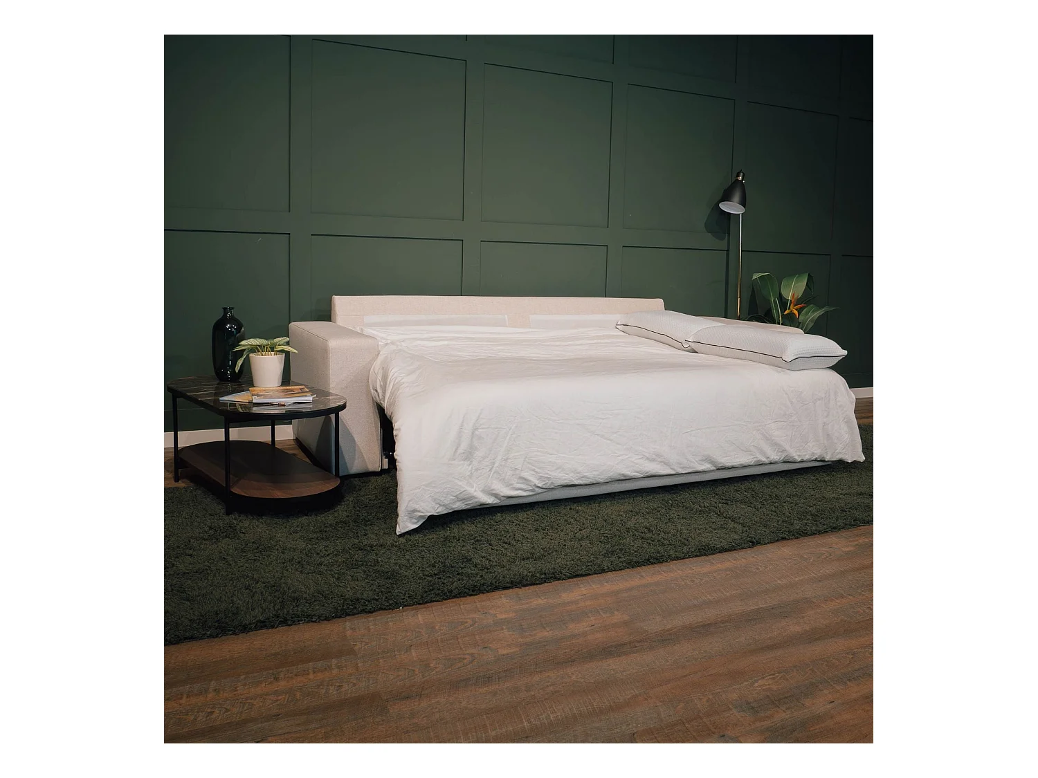 BUDWING Canapé-Lit Avery Beige avec 2 Poufs - 3 Places - 248x117x90 cm