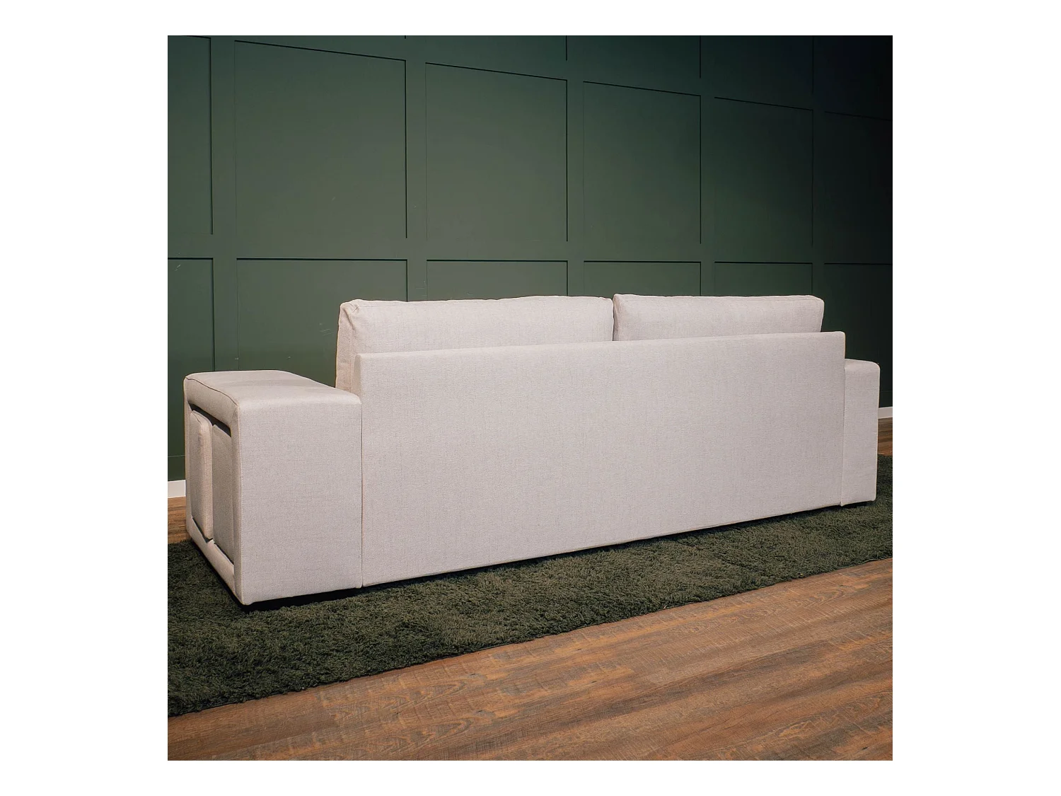 BUDWING Canapé-Lit Avery Beige avec 2 Poufs - 3 Places - 248x117x90 cm