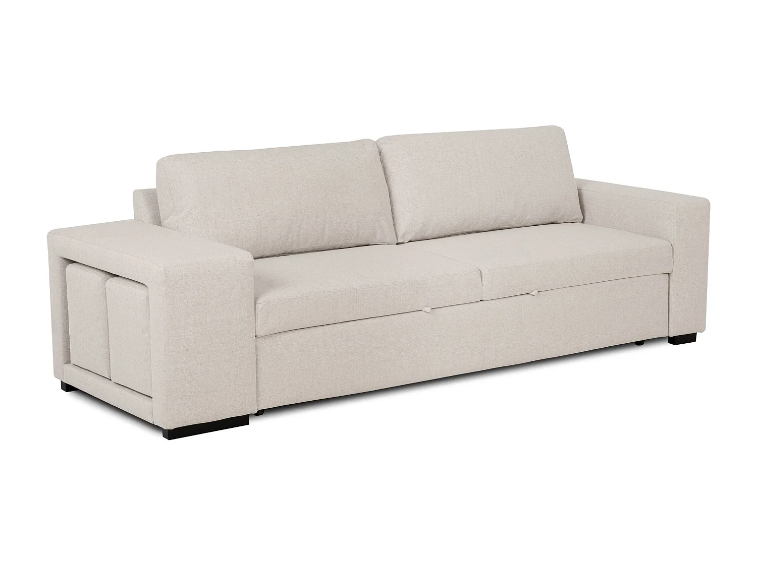 BUDWING Canapé-Lit Avery Beige avec 2 Poufs - 3 Places - 248x117x90 cm