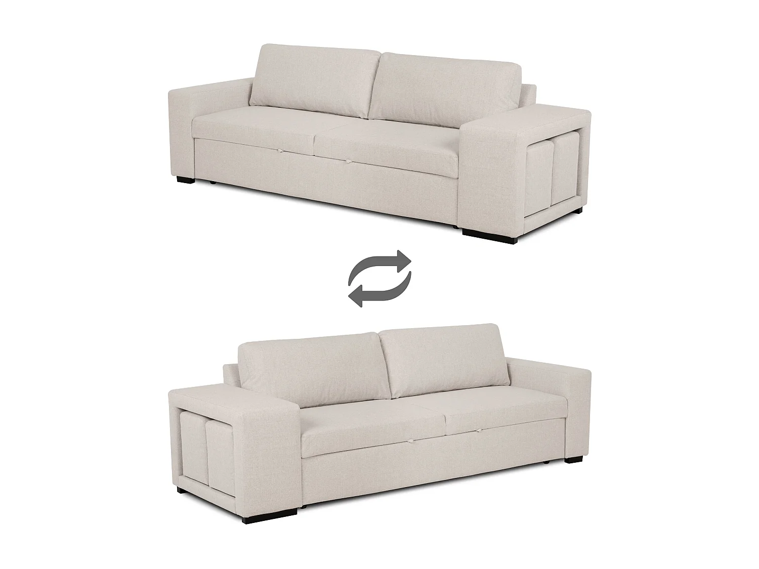 BUDWING Canapé-Lit Avery Beige avec 2 Poufs - 3 Places - 248x117x90 cm