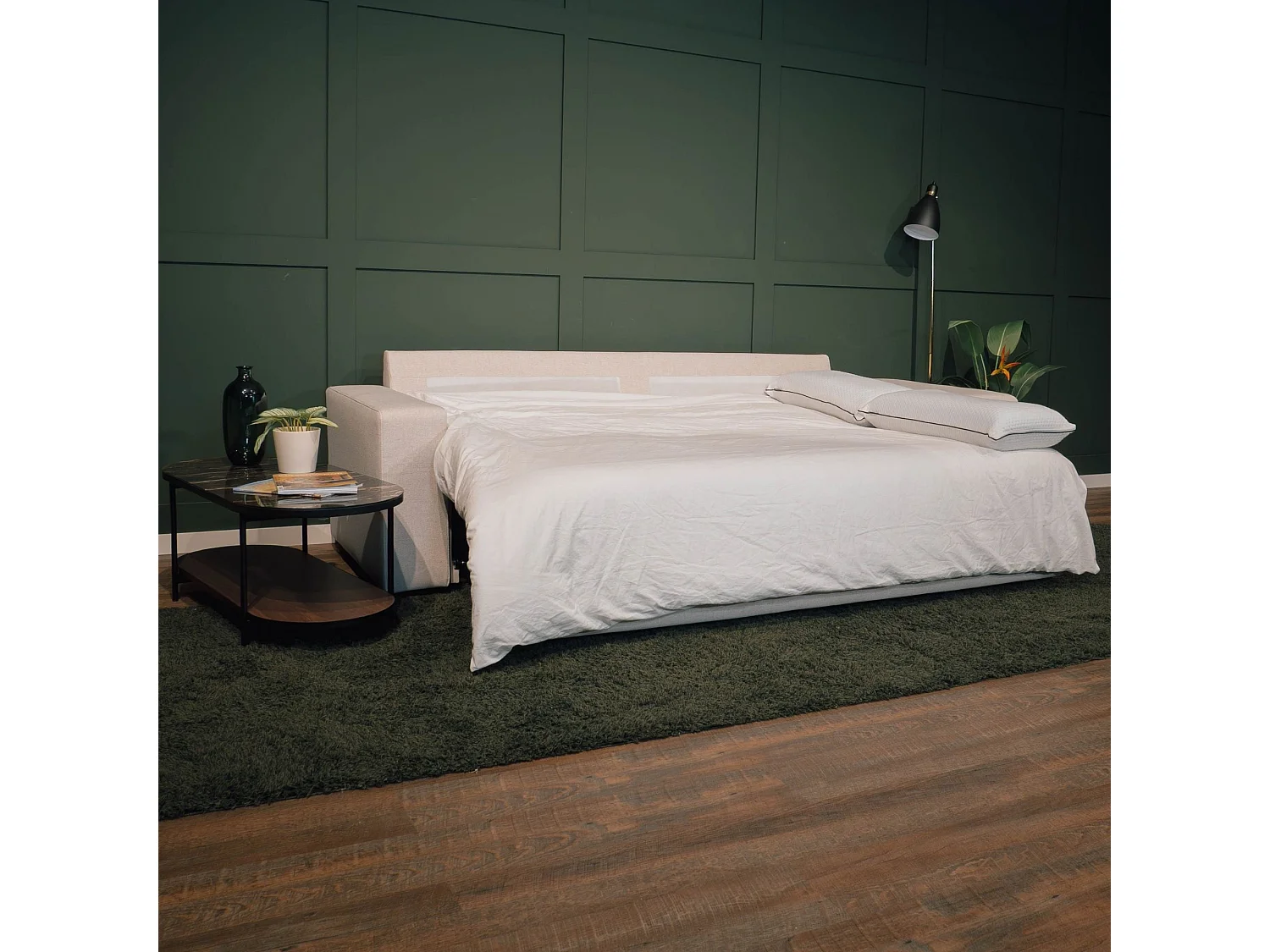 BUDWING Canapé-Lit Avery Beige avec 2 Poufs - 3 Places - 248x117x90 cm