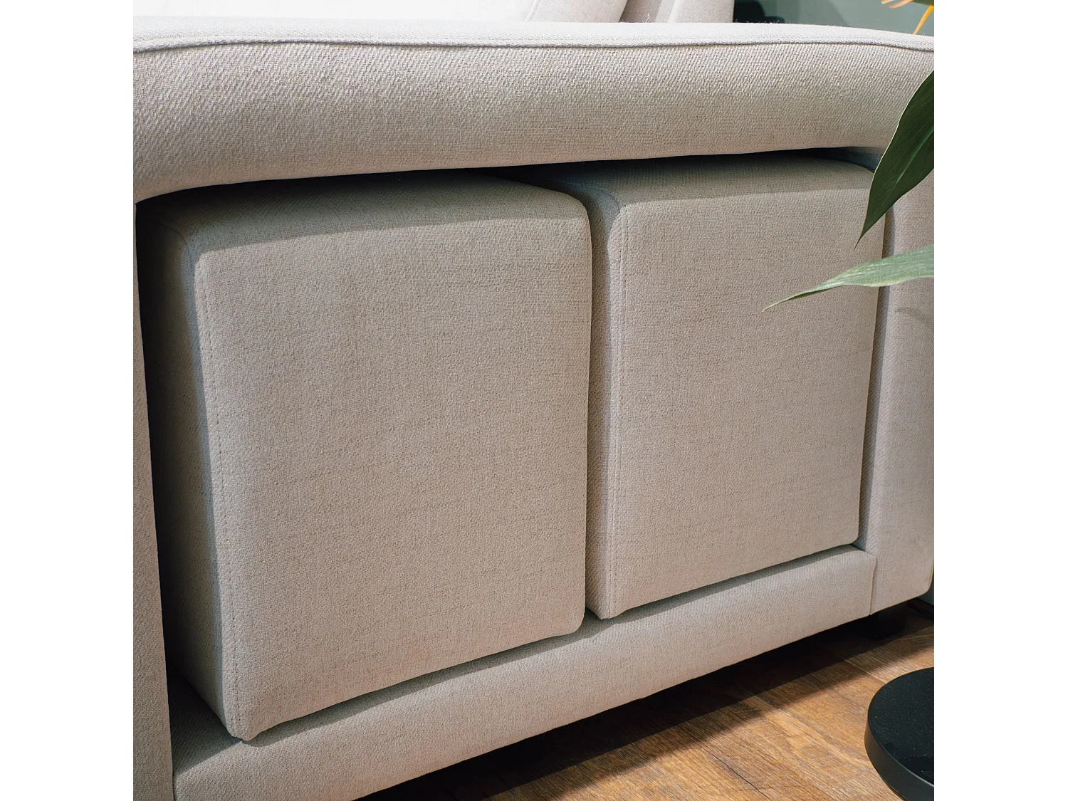 BUDWING Canapé-Lit Avery Beige avec 2 Poufs - 3 Places - 248x117x90 cm