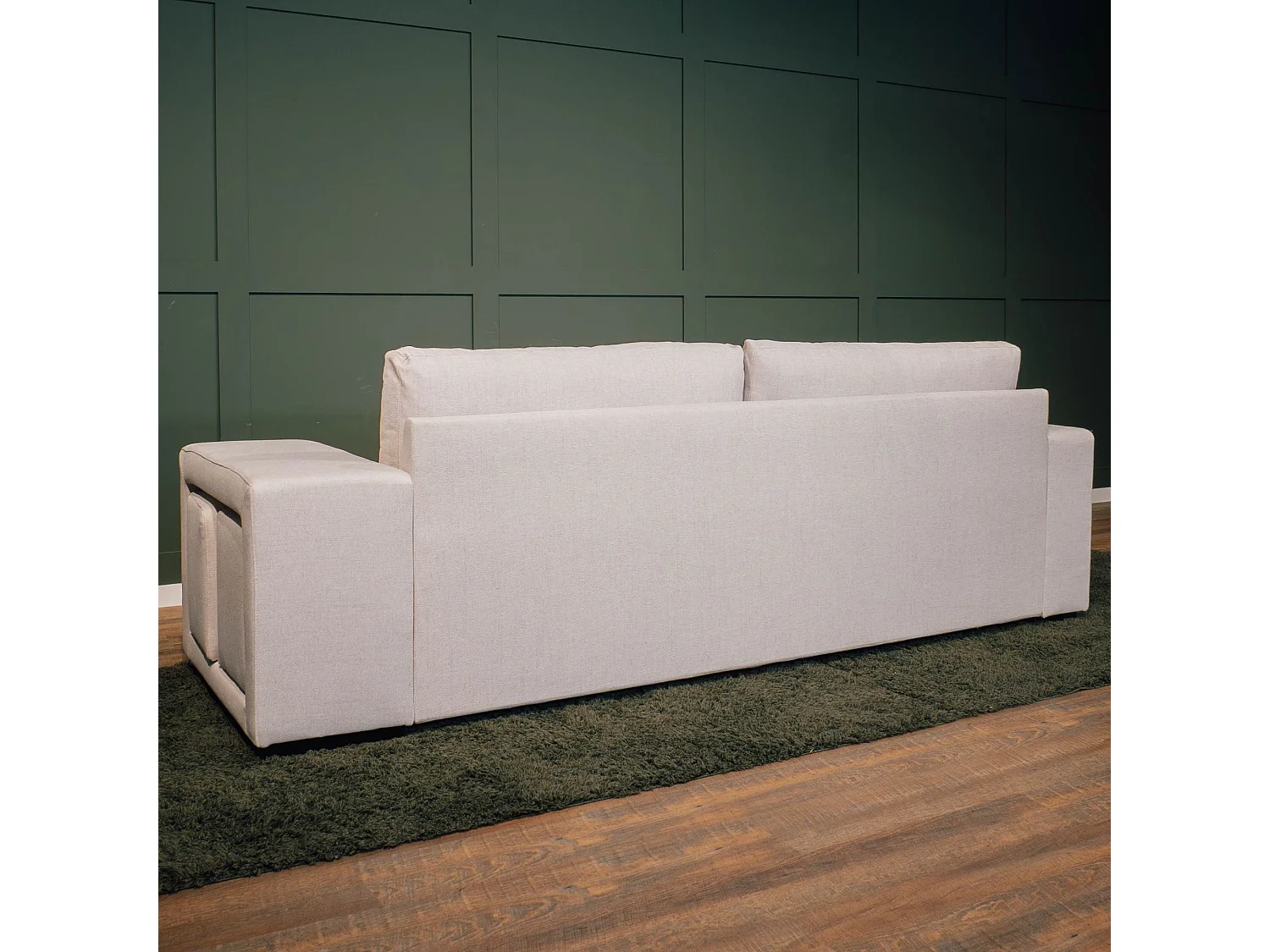 BUDWING Canapé-Lit Avery Beige avec 2 Poufs - 3 Places - 248x117x90 cm