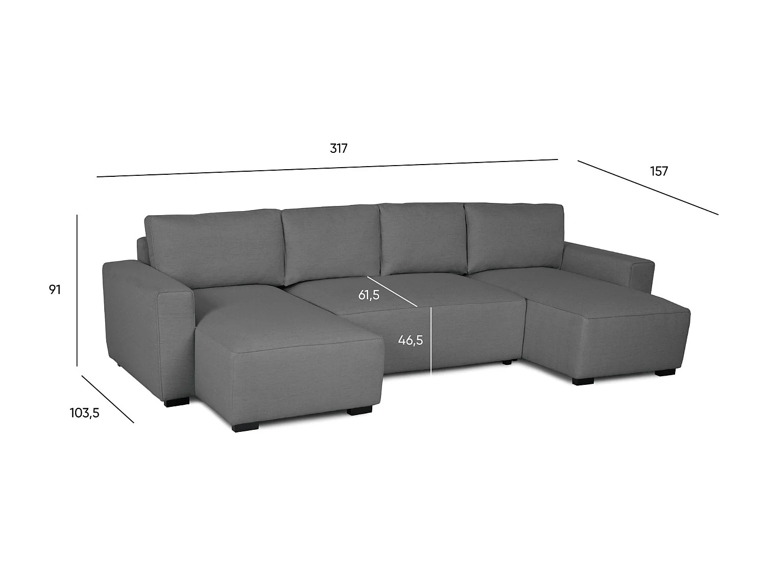 BUDWING Canapé-Lit Chaise Longue Jordan Gris - 5 Places - 317x157x91 cm