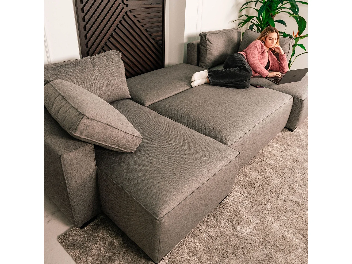 BUDWING Canapé-Lit Chaise Longue Jordan Gris - 5 Places - 317x157x91 cm