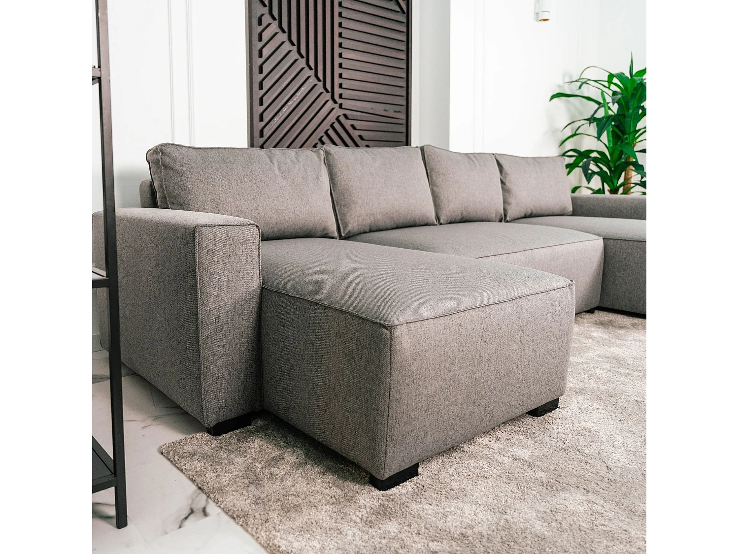 BUDWING Canapé-Lit Chaise Longue Jordan Gris - 5 Places - 317x157x91 cm