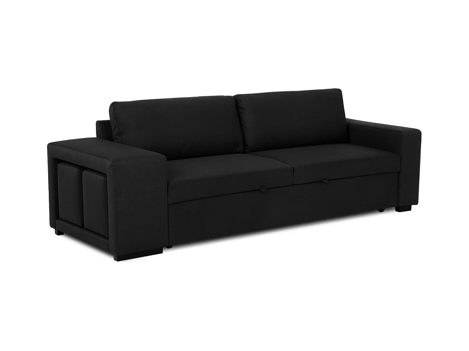 BUDWING Canapé-Lit Avery Noir avec 2 Poufs - 3 Places - 248x117x90 cm