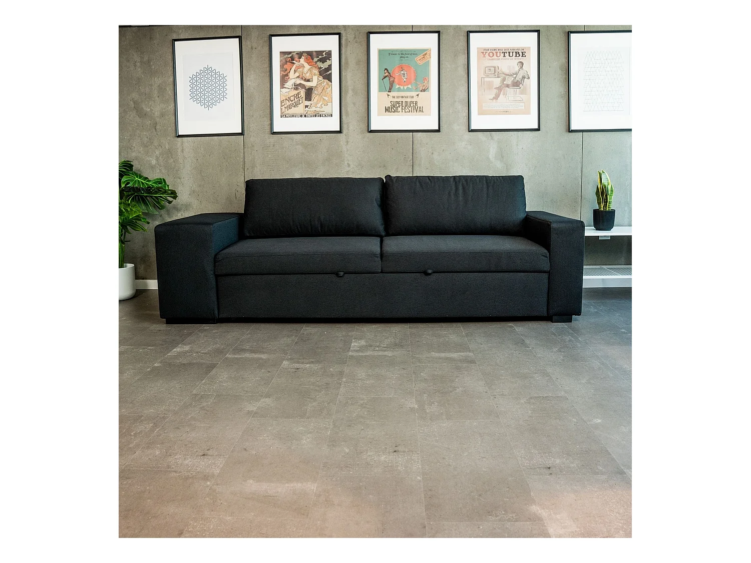 BUDWING Canapé-Lit Avery Noir avec 2 Poufs - 3 Places - 248x117x90 cm