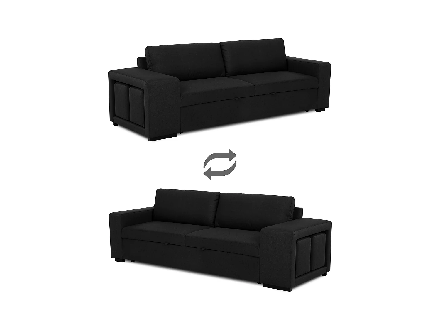 BUDWING Canapé-Lit Avery Noir avec 2 Poufs - 3 Places - 248x117x90 cm
