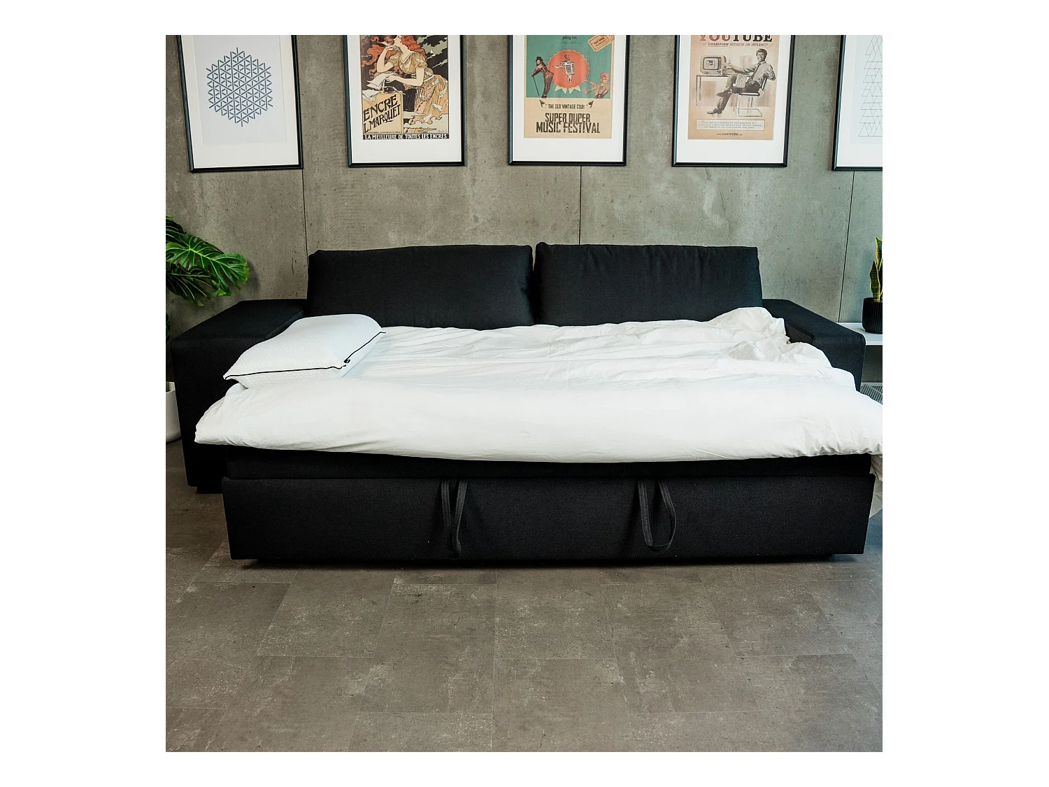 BUDWING Canapé-Lit Avery Noir avec 2 Poufs - 3 Places - 248x117x90 cm