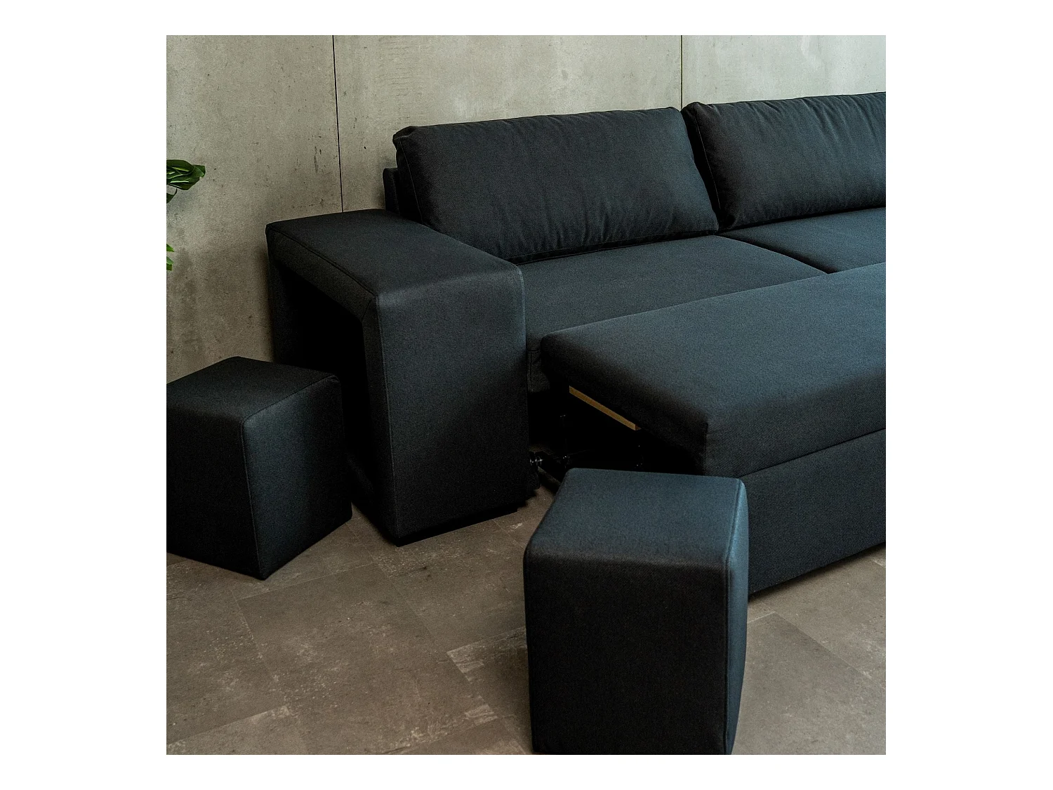 BUDWING Canapé-Lit Avery Noir avec 2 Poufs - 3 Places - 248x117x90 cm