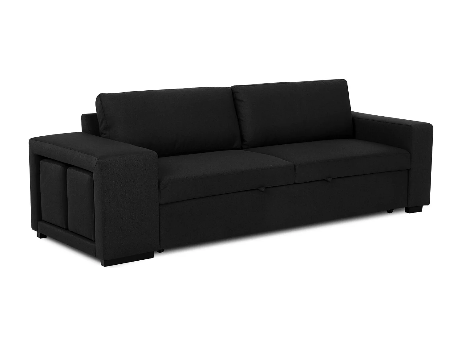 BUDWING Canapé-Lit Avery Noir avec 2 Poufs - 3 Places - 248x117x90 cm