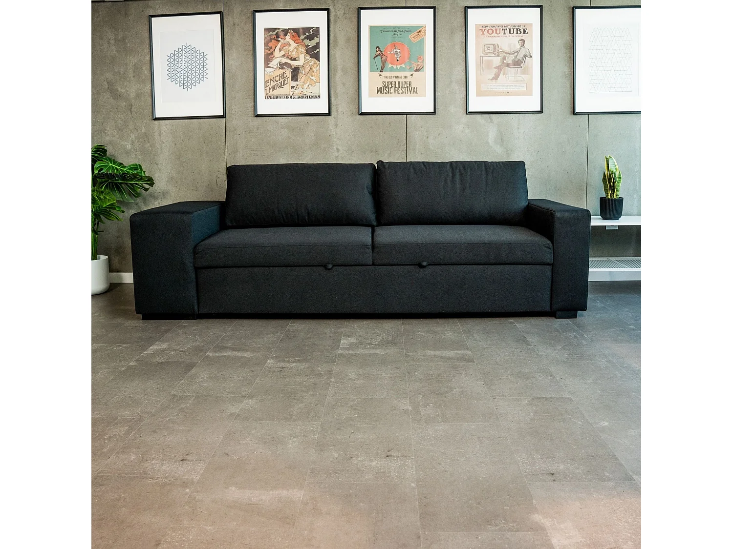 BUDWING Canapé-Lit Avery Noir avec 2 Poufs - 3 Places - 248x117x90 cm