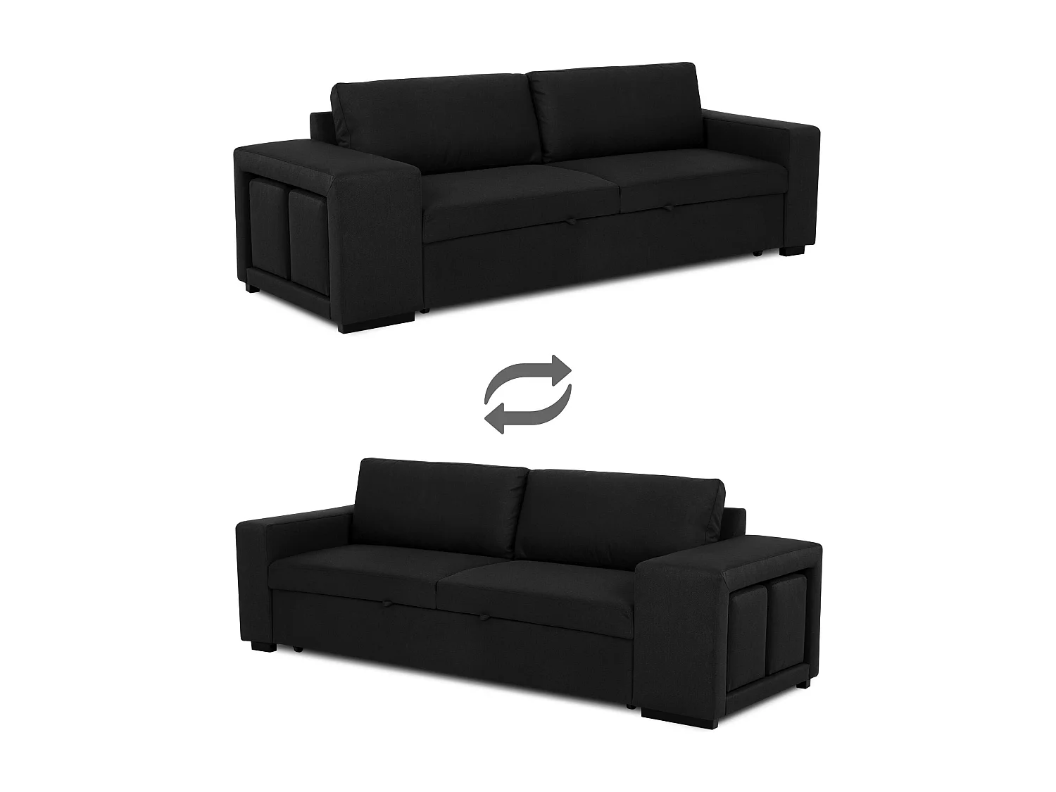 BUDWING Canapé-Lit Avery Noir avec 2 Poufs - 3 Places - 248x117x90 cm